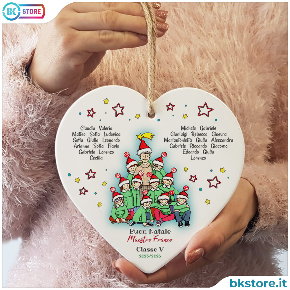 Cuore in ceramica natalizio con maestro personalizzato e nomi