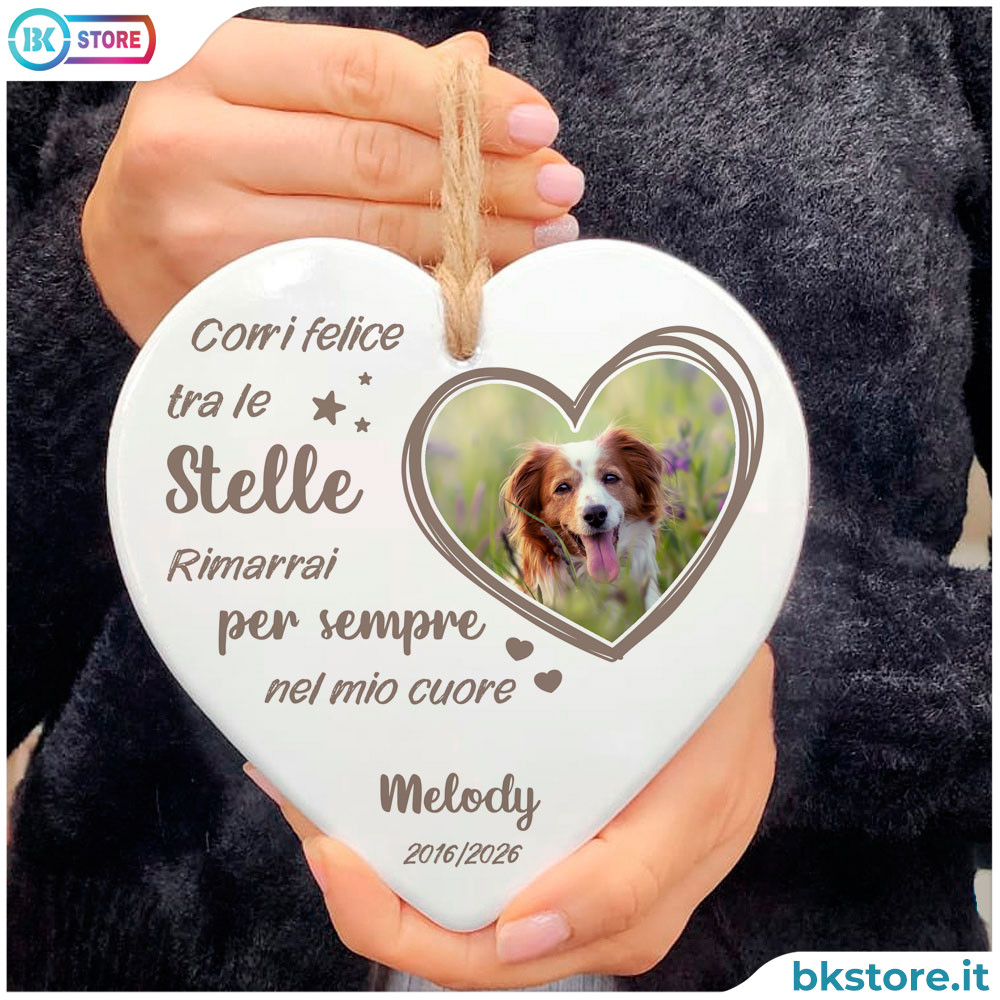 Targa Cuore in Ceramica Commemorativa per Cane – Foto Personalizzata e Dedica