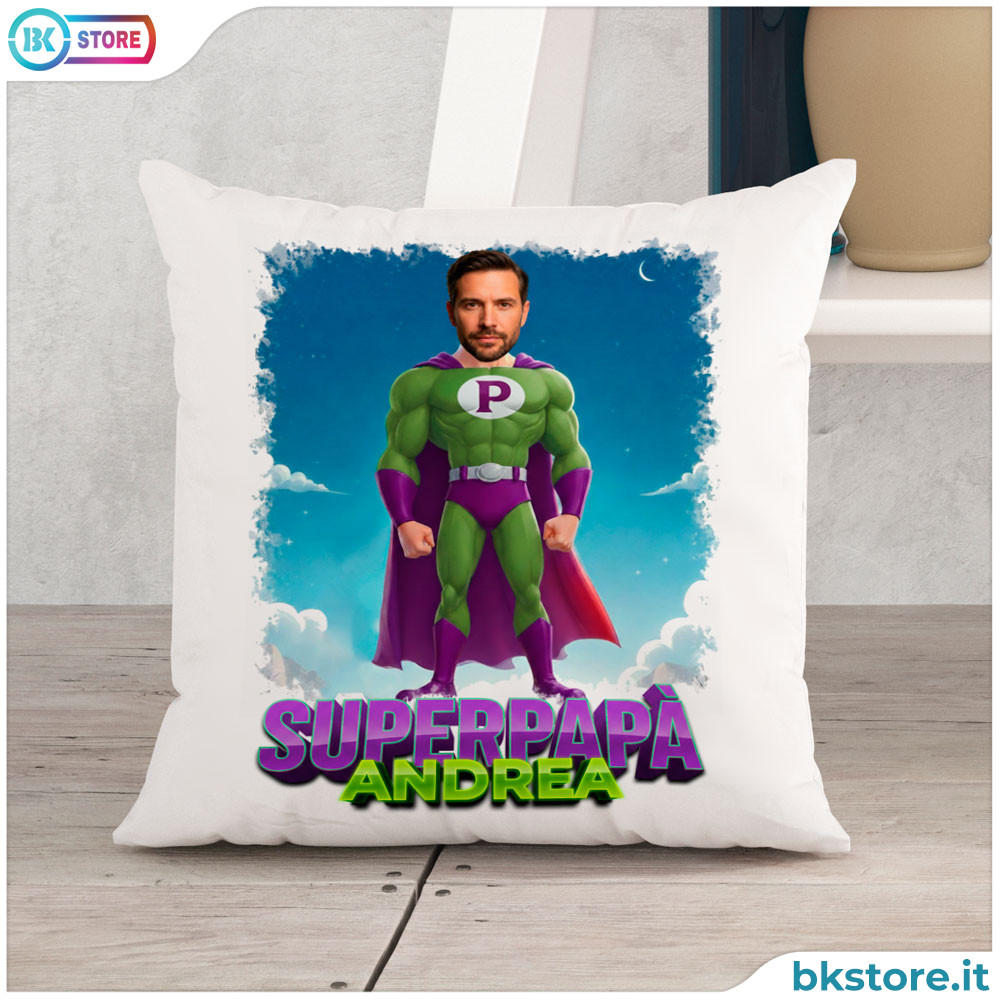 Cuscino Personalizzato regalo Festa del Papà – Papà Supereroe da Foto
