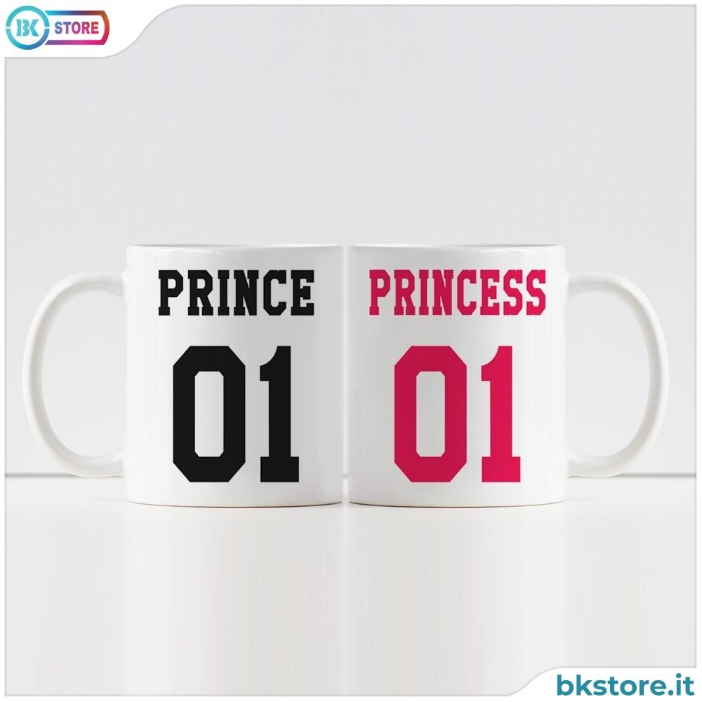 Tazze per coppia di innamorati Prince e Princess personalizzate con nome
