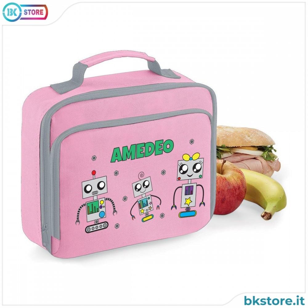 Lunch Box Borsa Frigo personalizzata con simpatici robot e nome