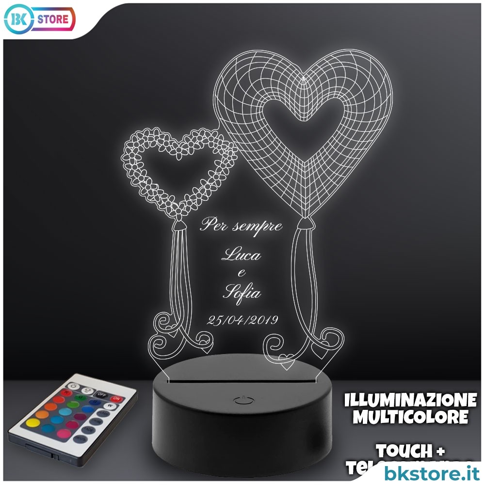 Lampada matrimoniale personalizzabile, con due cuori, nomi e data Lampada matrimoniale personalizzabile, con due cuori, nomi e data