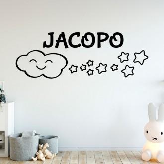 Adesivo murale wallsticker cameretta bambini nome con nuvola e stelle