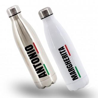 Bottiglia / Borraccia termica personalizzata in acciaio | Bandiera Italiana + Nome
