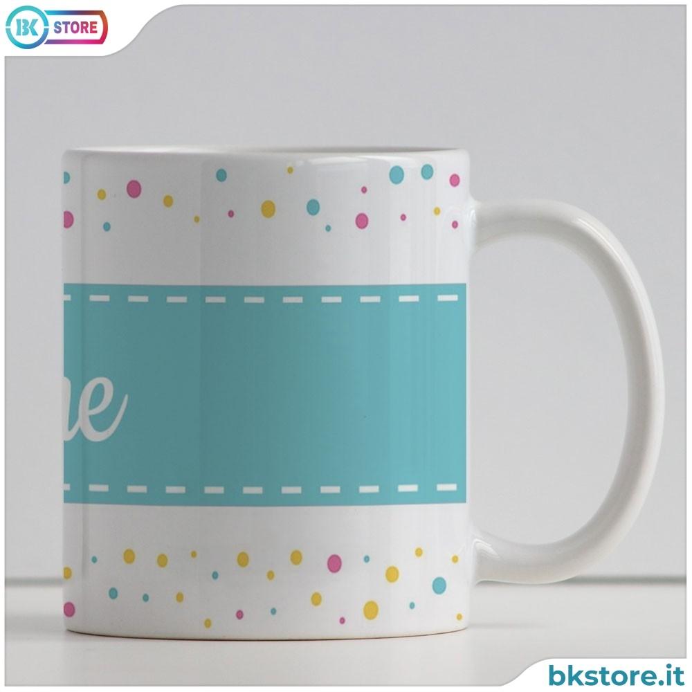 Tazza con striscia azzurra personalizzabile con nome Tazza con striscia azzurra personalizzabile con nome