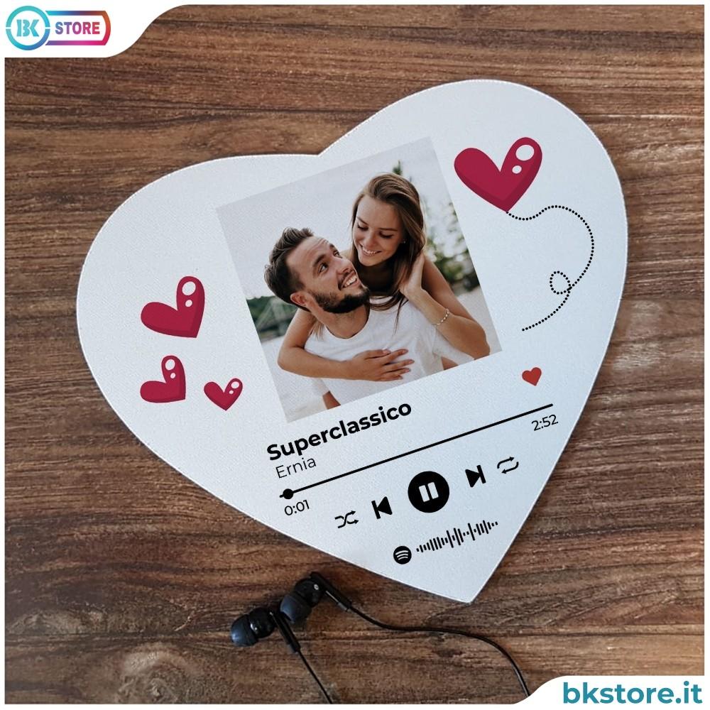 Tappettino mouse pad cuore personalizzato con codice spotify e foto