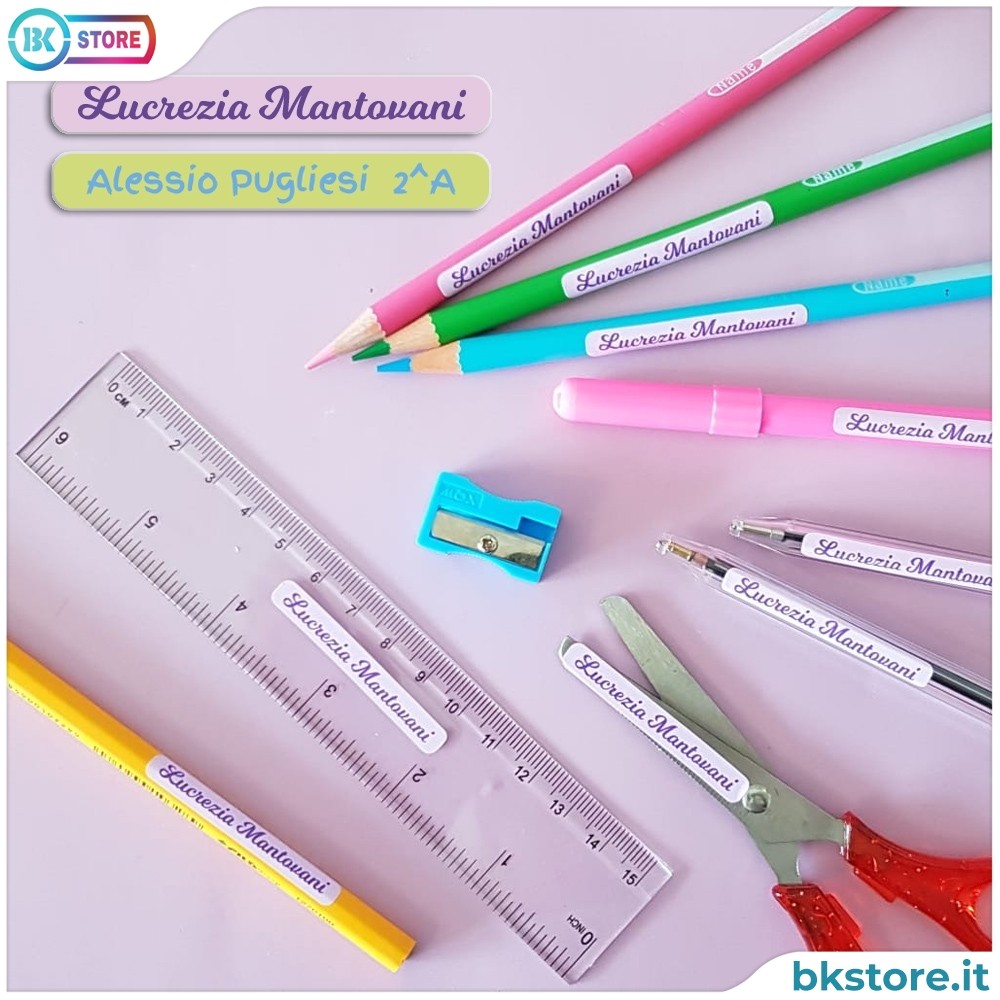 Etichette per la scuola adesive personalizzate per matite e pennarelli