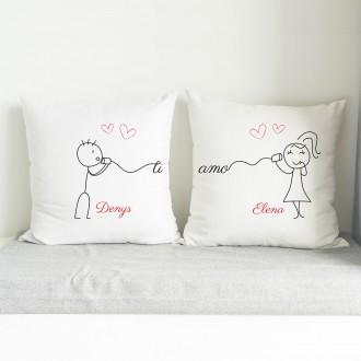 Cuscini per coppie personalizzati con disegno e nomi