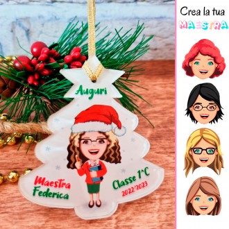 Addobbo natalizio albero regalo per Natale per la maestra con avatar maestra completamente personalizzabile