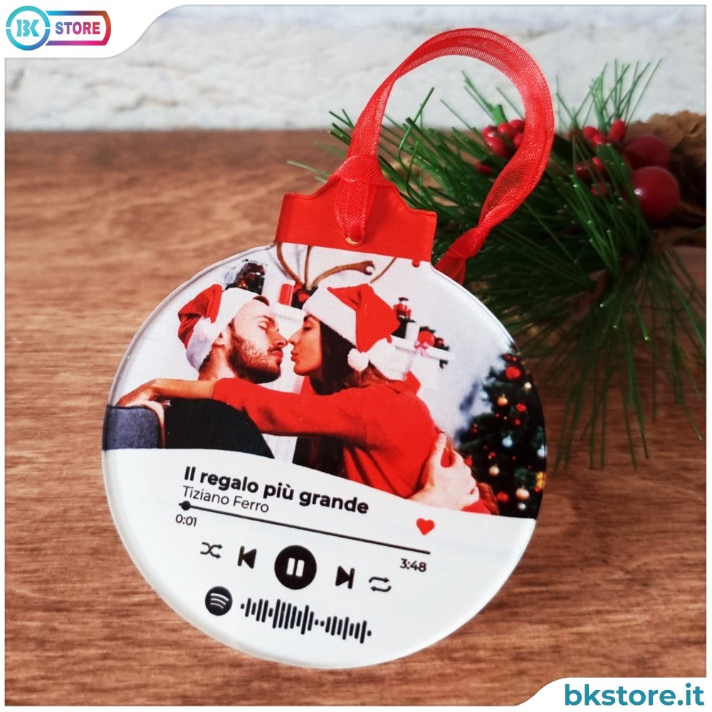 Pallina \ Ciondolo di Natale Spotify in plexiglass personalizzata con foto e canzone preferita