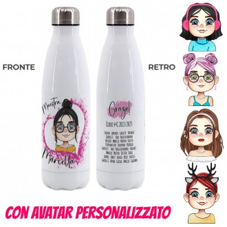 Bottiglia / Borraccia Termica con Avatar Maestra personalizzato e nomi bambini