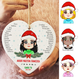 Regalo di Natale personalizzato con maestra avatar, dedica e nomi bambini