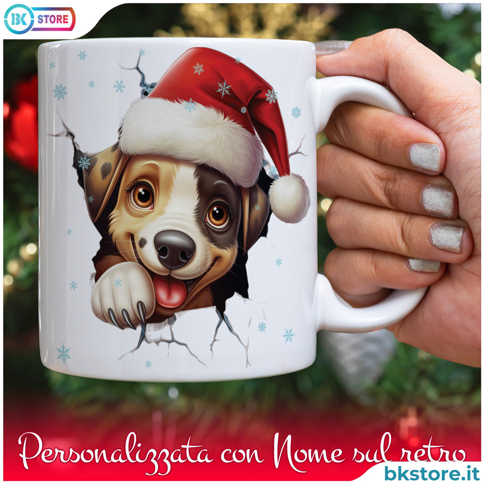 Tazza regalo di Natale personalizzata con cane e nome