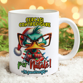 Ironica tazza natalizia "Cercassi controfigure per Natale" personalizzata con nome e dedica