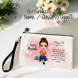 Pochette astuccio per la maestra, con avatar personalizzato e nomi bambini