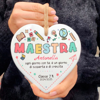 Idea regalo personalizzato maestre, cuore  ceramica  dedica, nome  classe