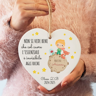 Regalo personalizzato per la maestra, cuore in ceramica a tema Piccolo Principe