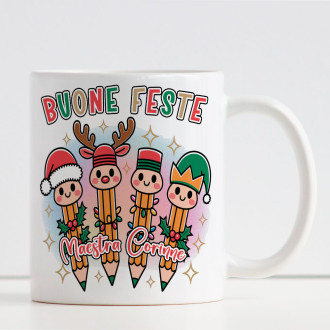 Regalo di Natale per la maestra, tazza con matite, nome maestra e nomi bambini