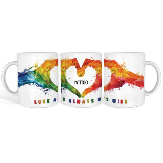 Tazza idea regalo LGBT in Ceramica “Love Always Wins” – Tazza Arcobaleno con Scatola Regalo