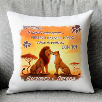 Cuscino leone e leonessa idea regalo San Valentino, anniversario, compleanno, personalizzato con nomi